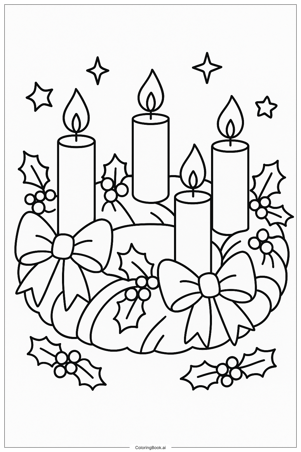  리본이 달린 대림절 화환 색칠공부 페이지 