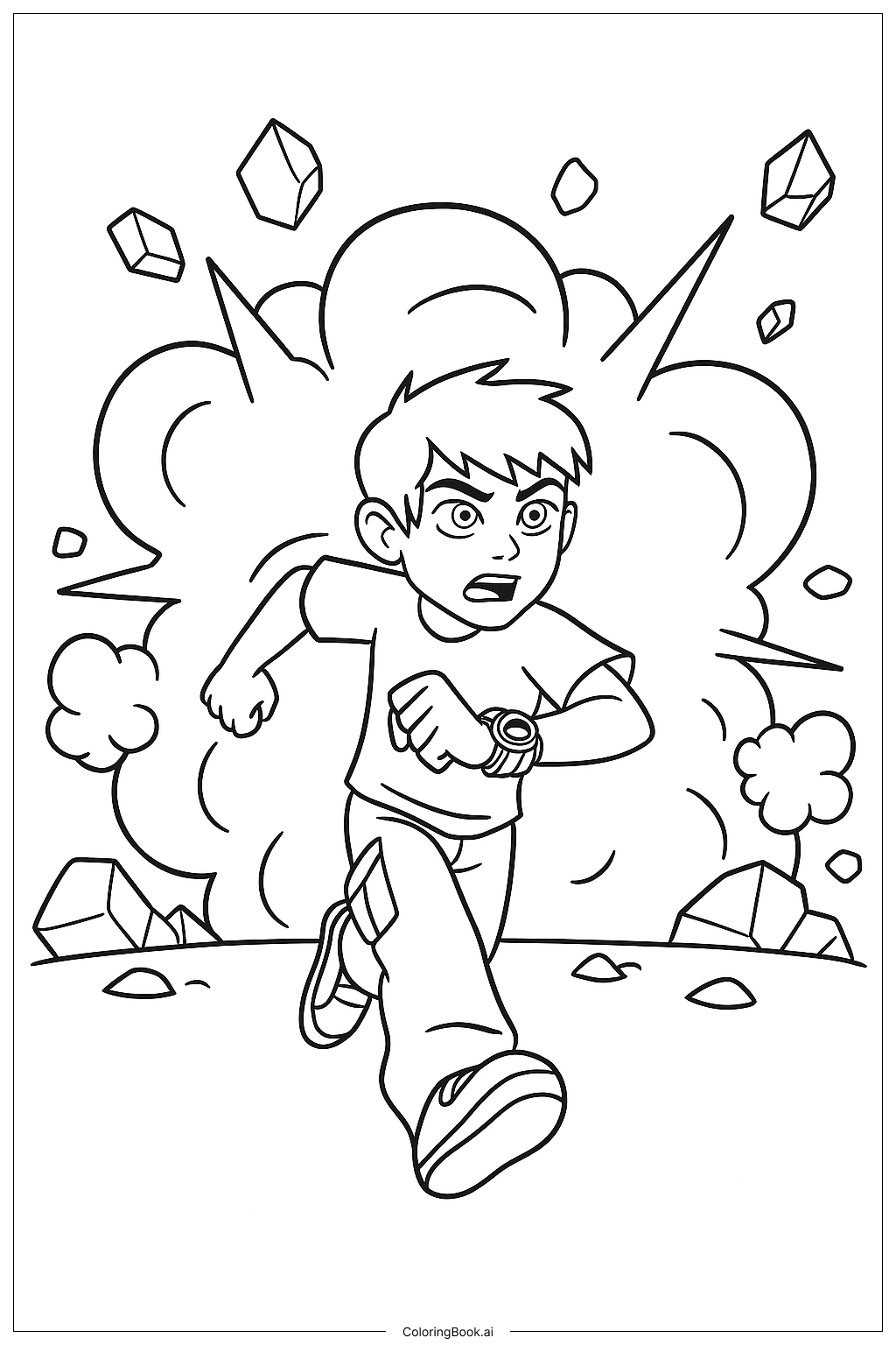 Ben 10 逃離爆炸著色頁