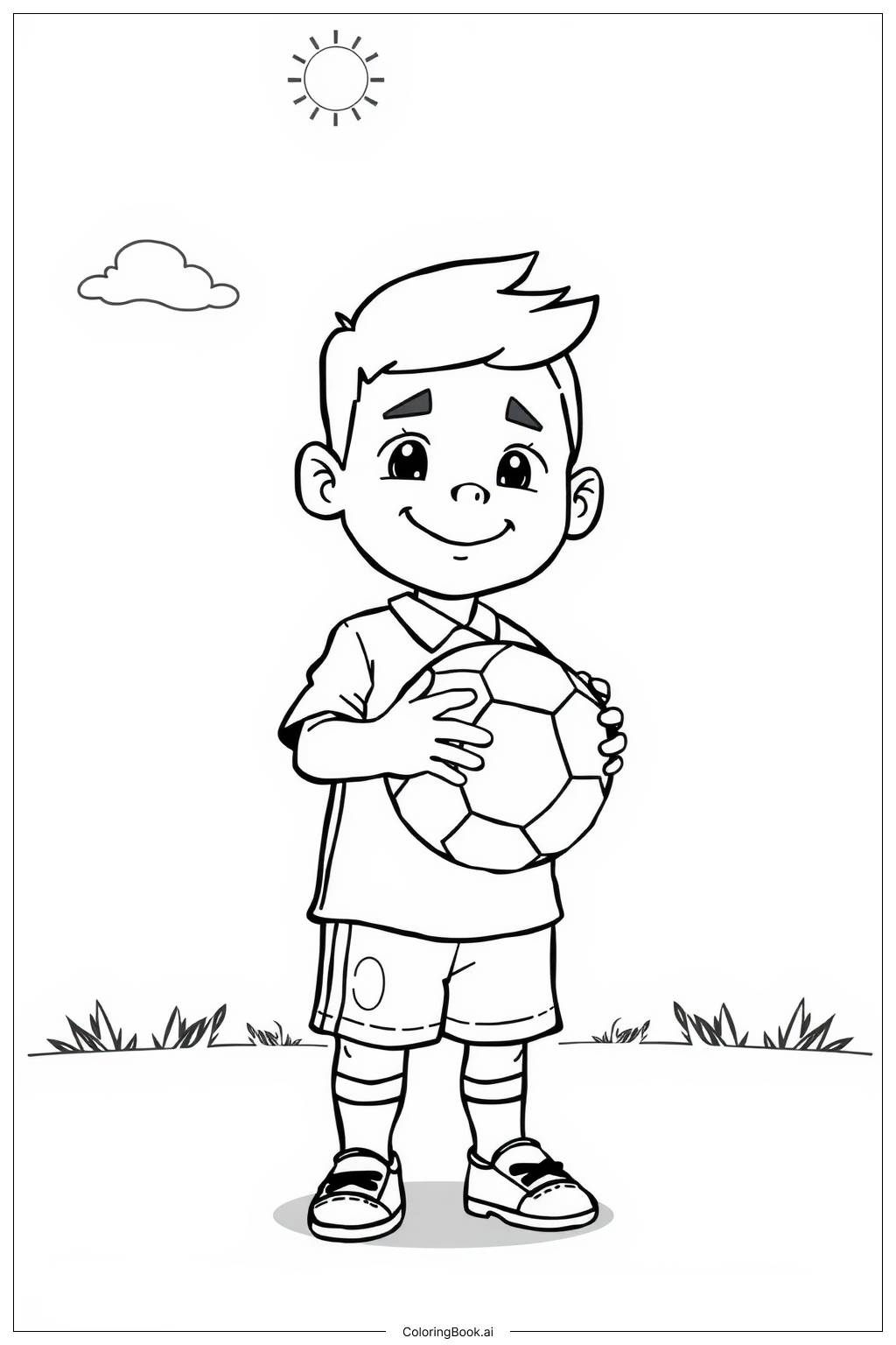  Página para colorear de el pequeño fan de Messi sosteniendo un balón de fútbol 