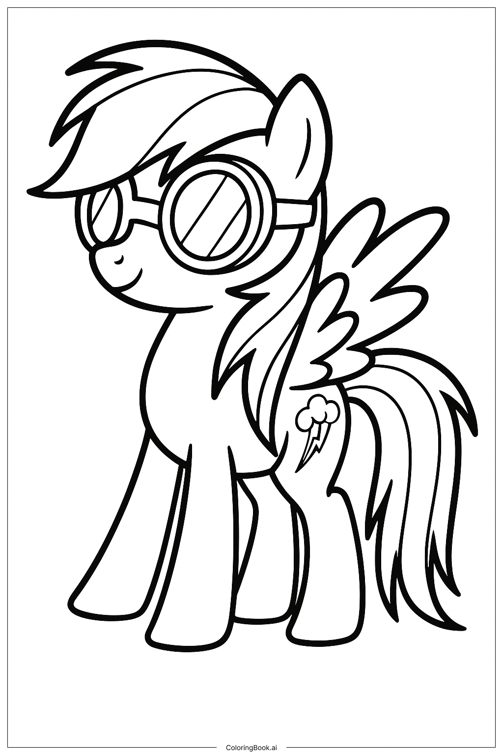  Página para colorear de Rainbow Dash con gafas 