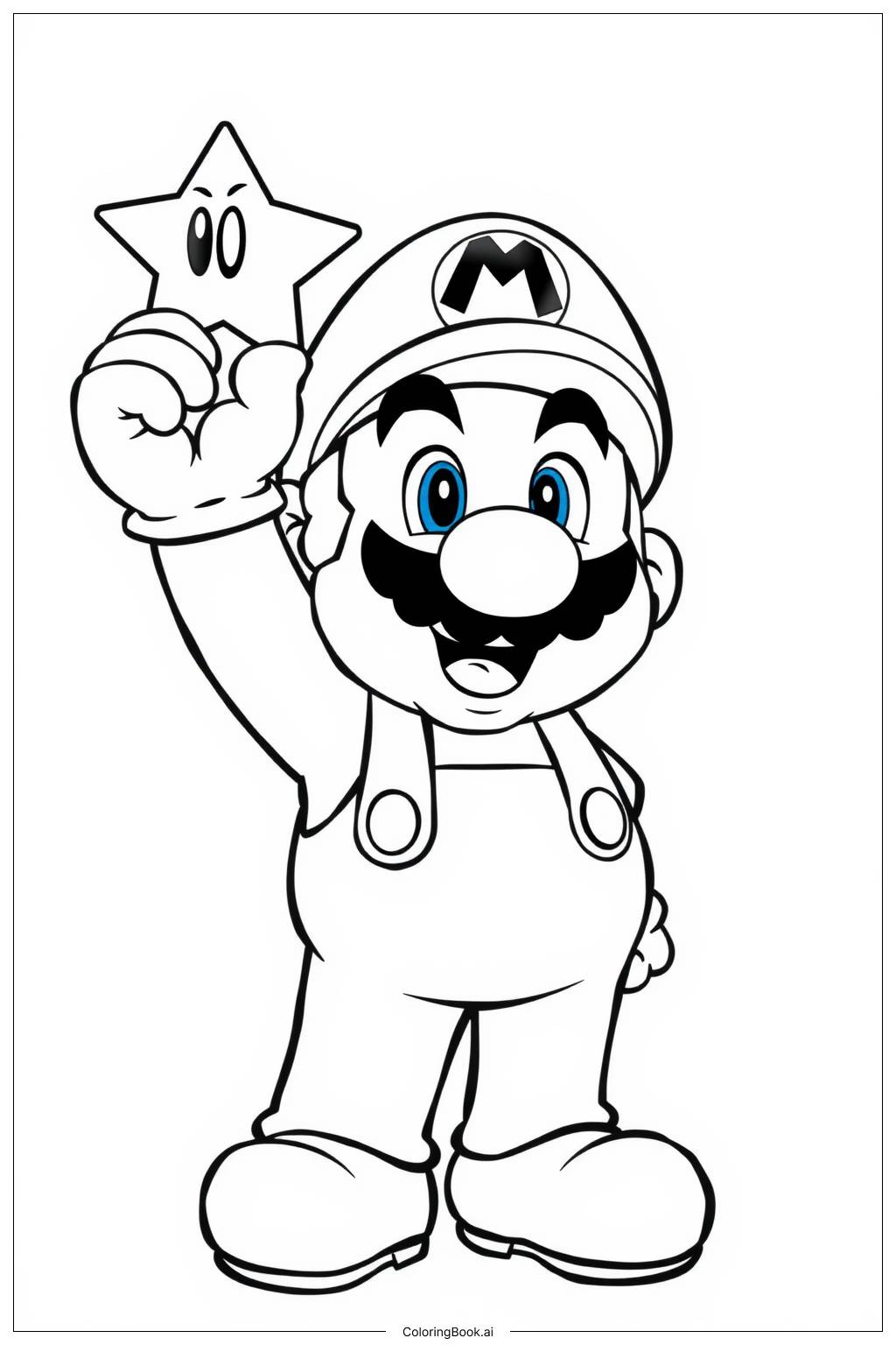  Mario with a Super Star Power-Up Coloring Page 