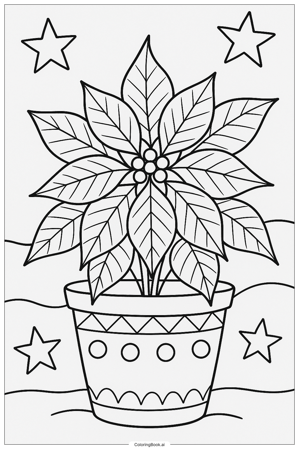 Poinsettia In A Fancy Flowerpot Coloring Page