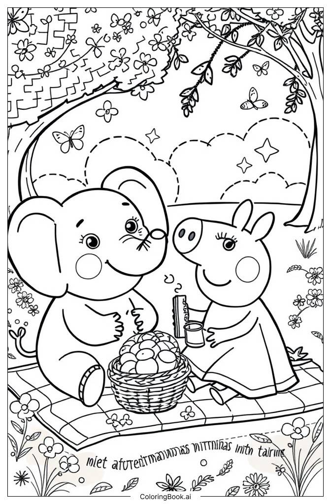  kawaii elephant with peppa pig Coloring Page 