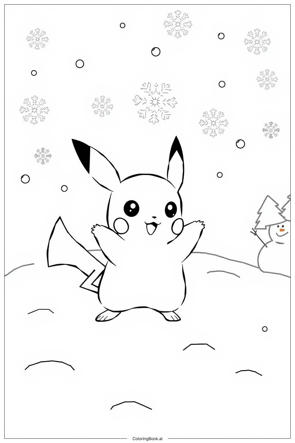  Pikachu in Winter Wonderland Coloring Page 