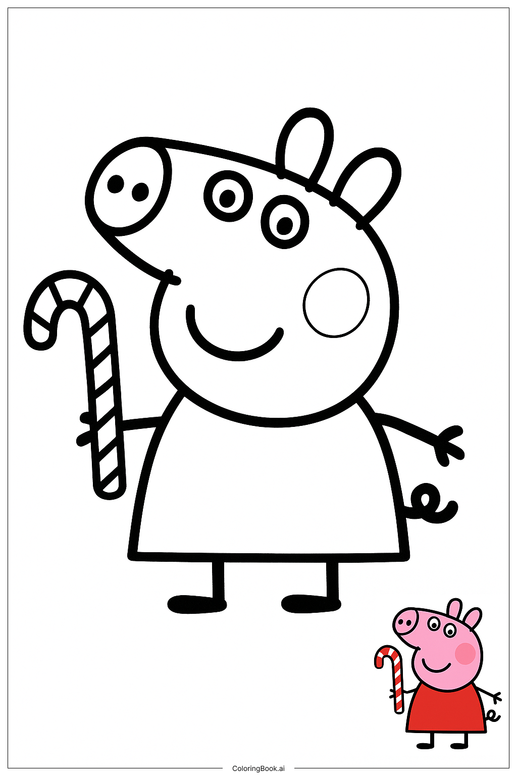  페파 Pig 사탕 지팡이를 들고 있는 모습 색칠공부 페이지 
