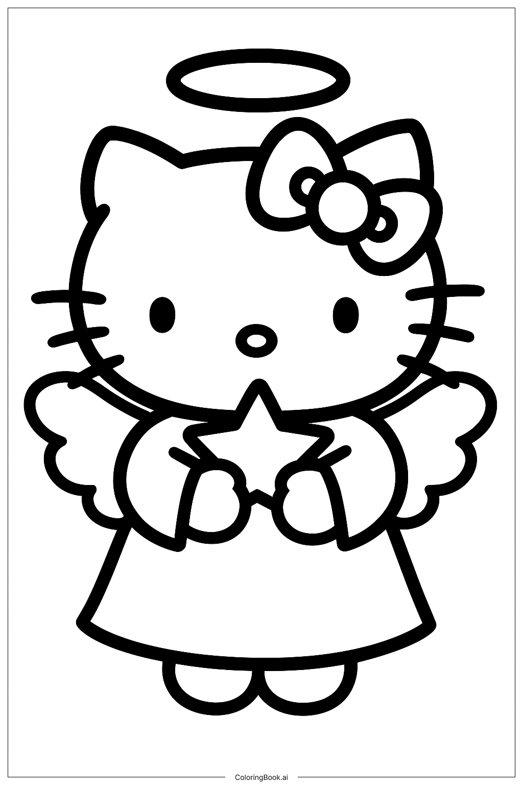  Hello Kitty As A Cute Christmas Angel Coloring Page 