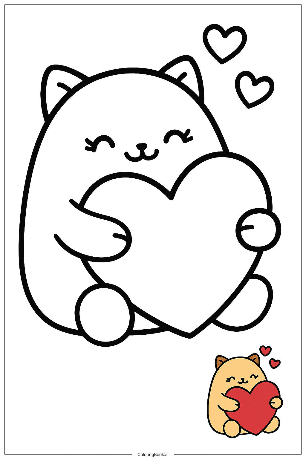  Página para colorear de Squishmallow San Valentín Abrazando Corazón Gigante 