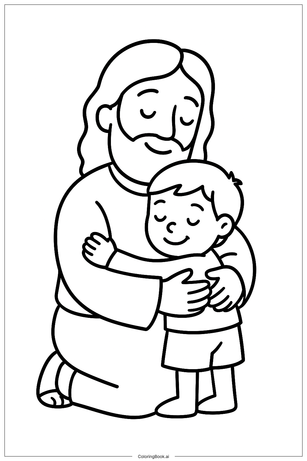  Página para colorear de Jesús Abrazando a un Niño 