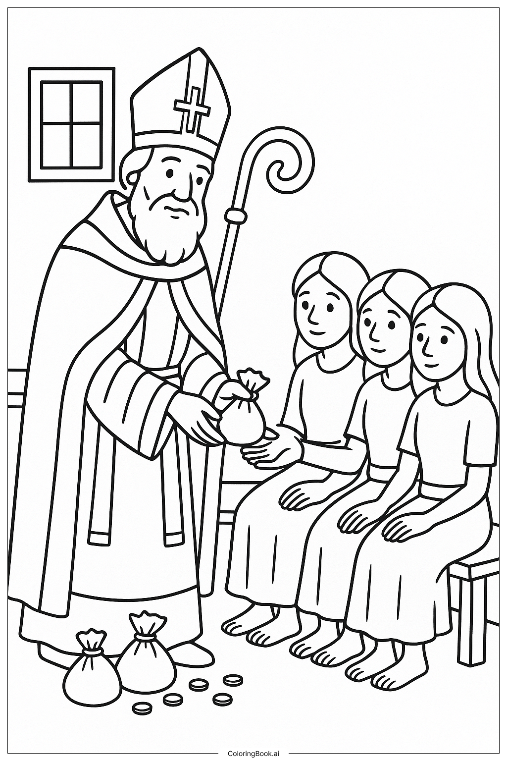 성 니콜라스의 혼수 제공 색칠공부 페이지