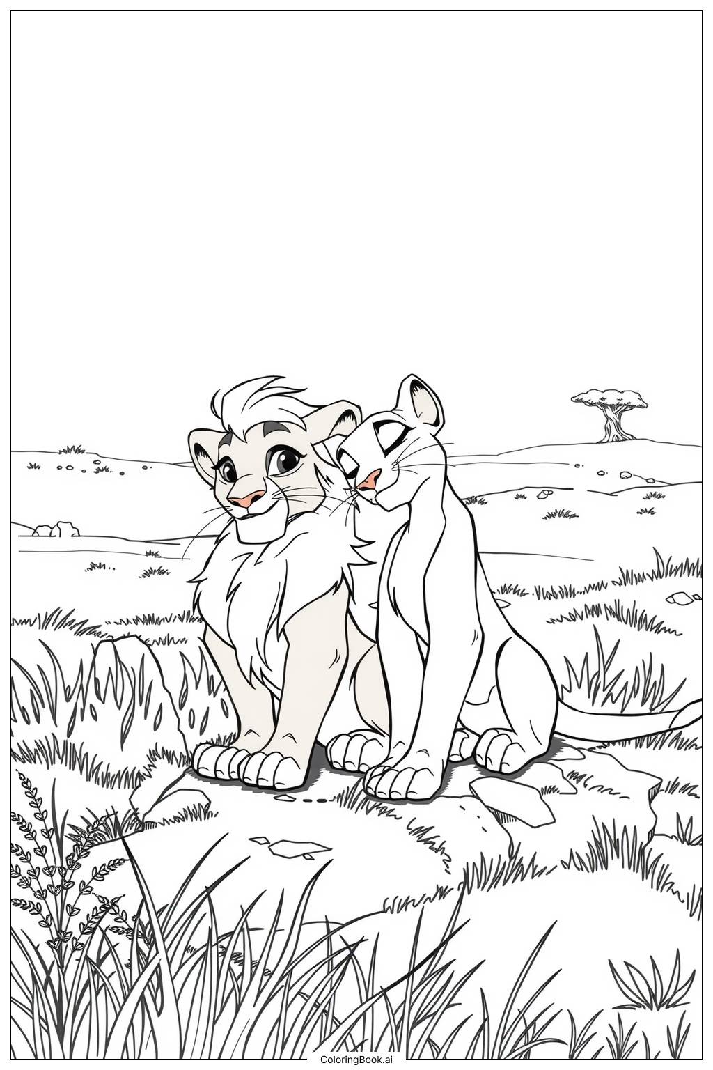  Page de coloriage roi lion nala et simba assis ensemble-2 