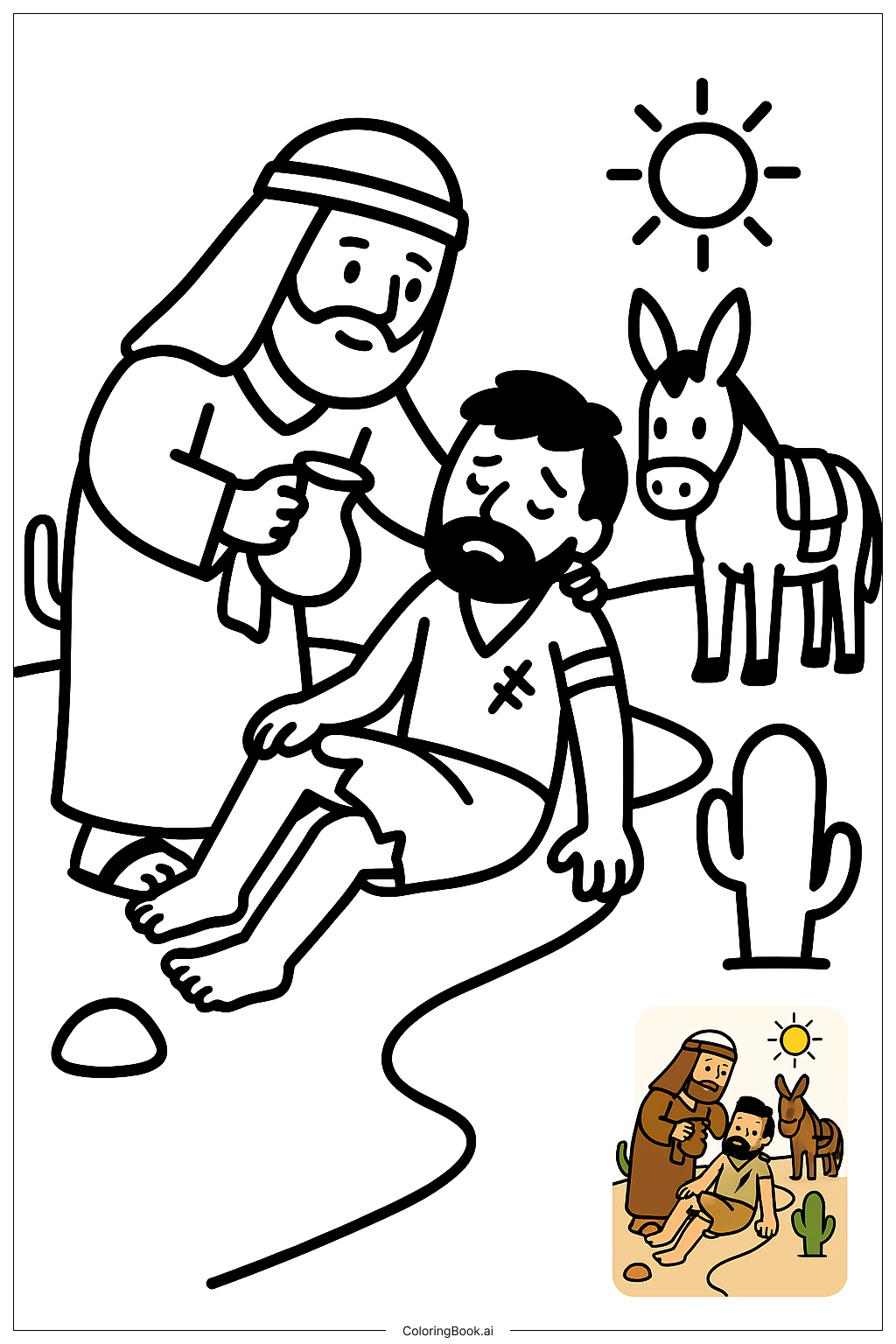  Página para colorear de Biblia El Buen Samaritano Ayudando 