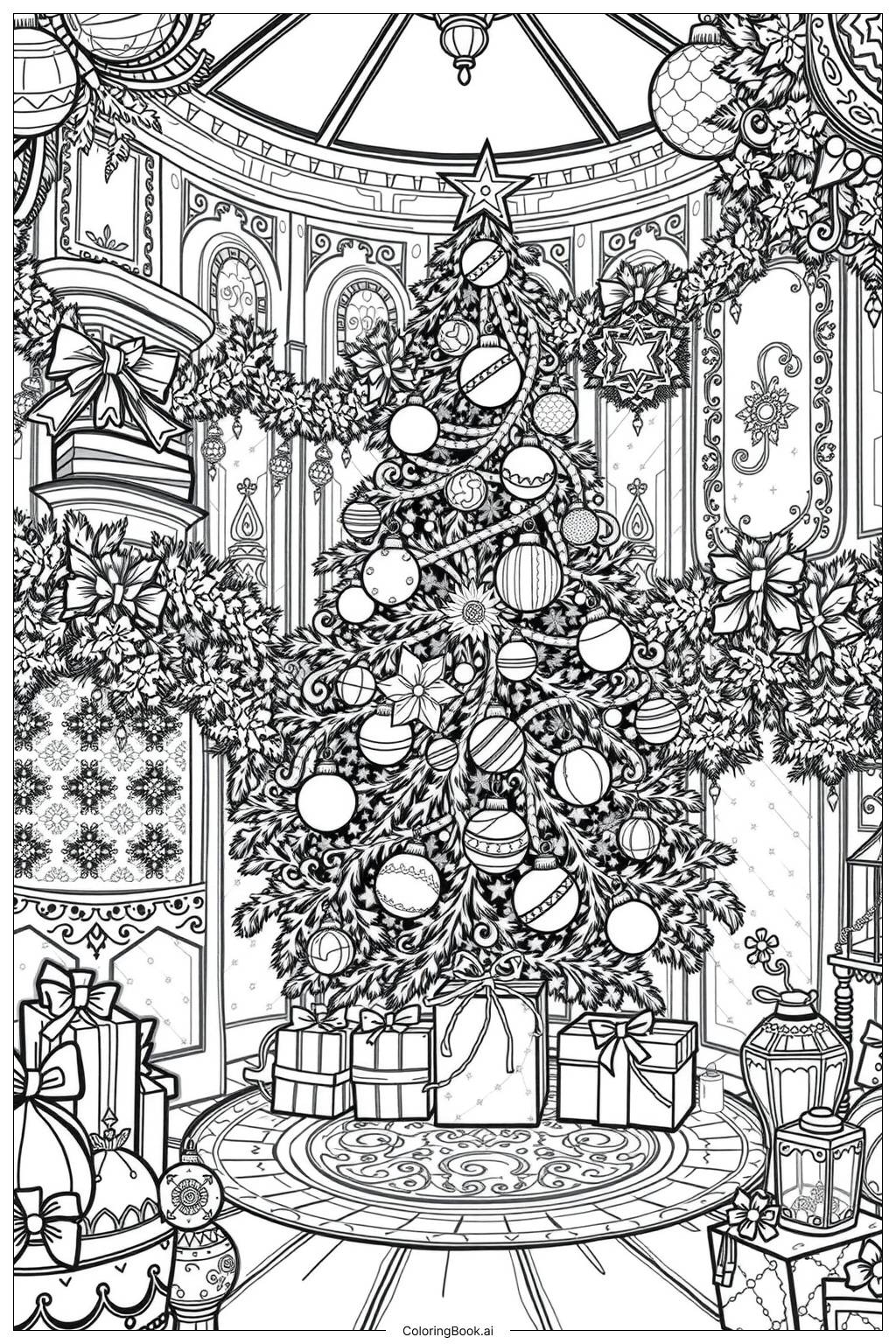  Christmas Tree Decorating Time Coloring Page 