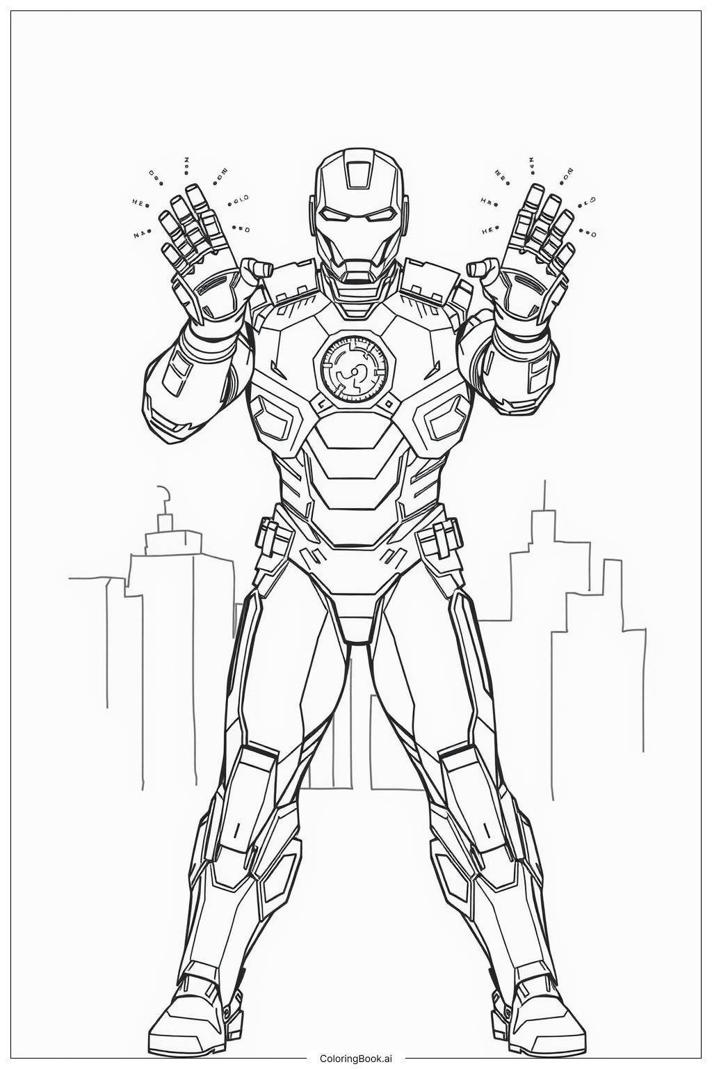  Página para colorear de Iron Man de pie heroicamente-2 