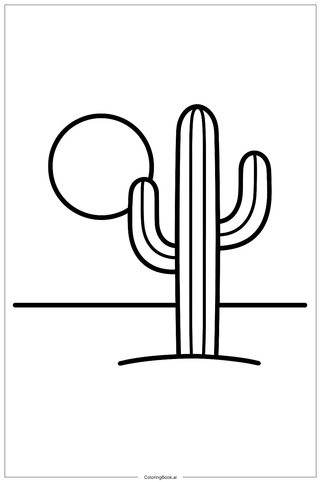  仙人掌与沙漠太阳填色页 