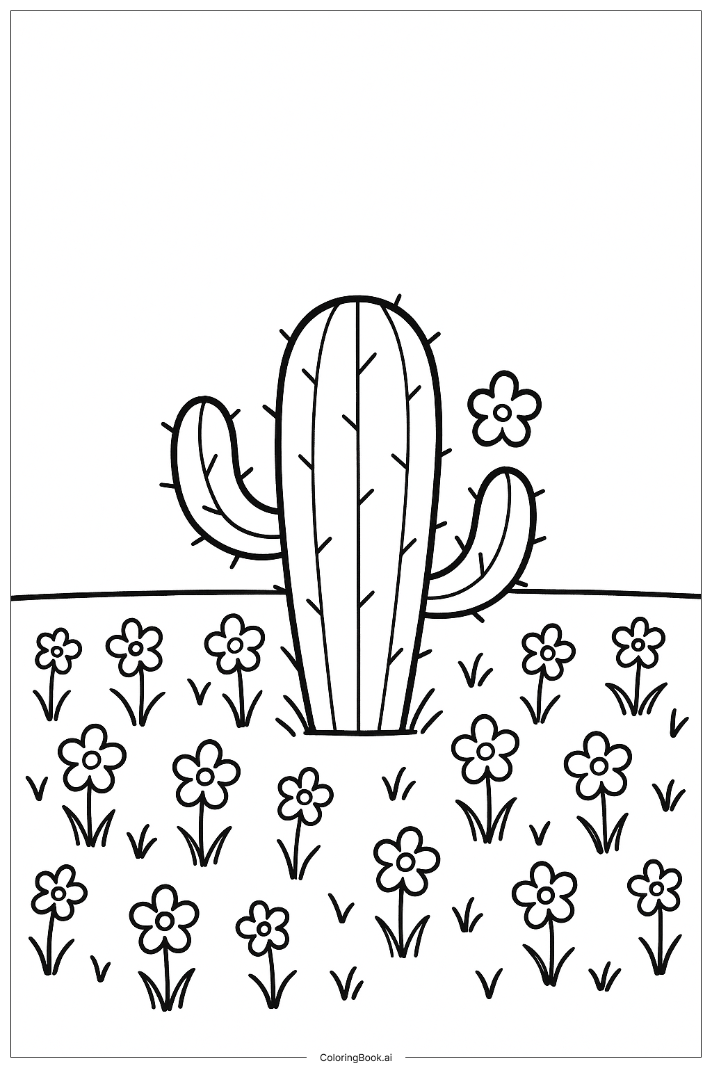  仙人掌與花田著色頁 