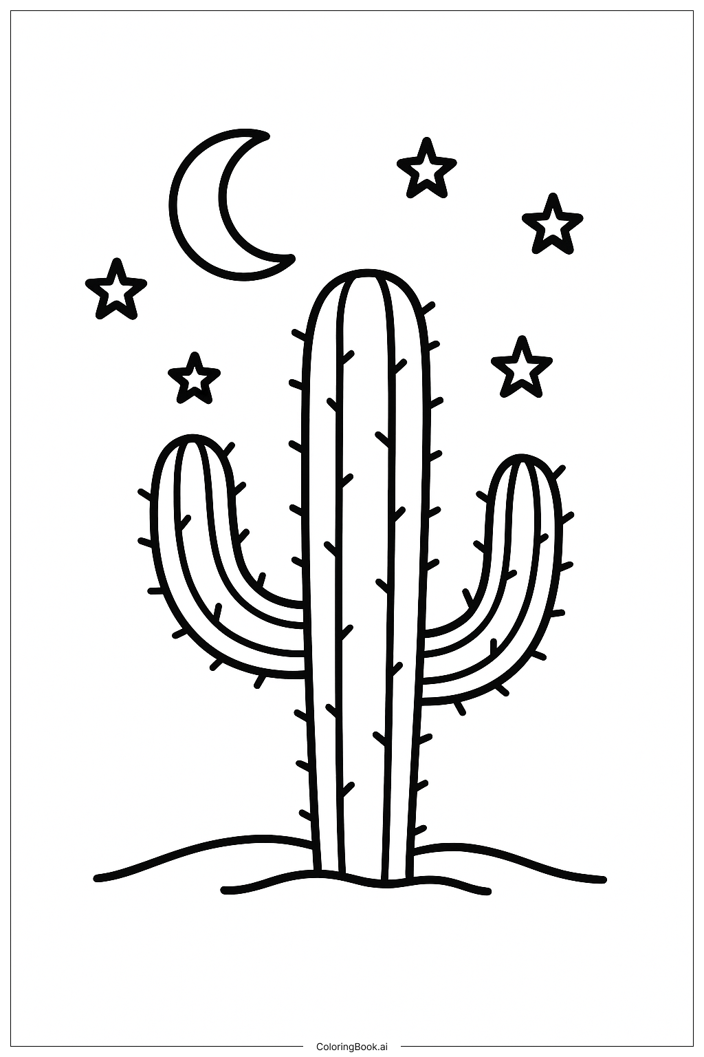 サボテンと星空の塗り絵ページ
