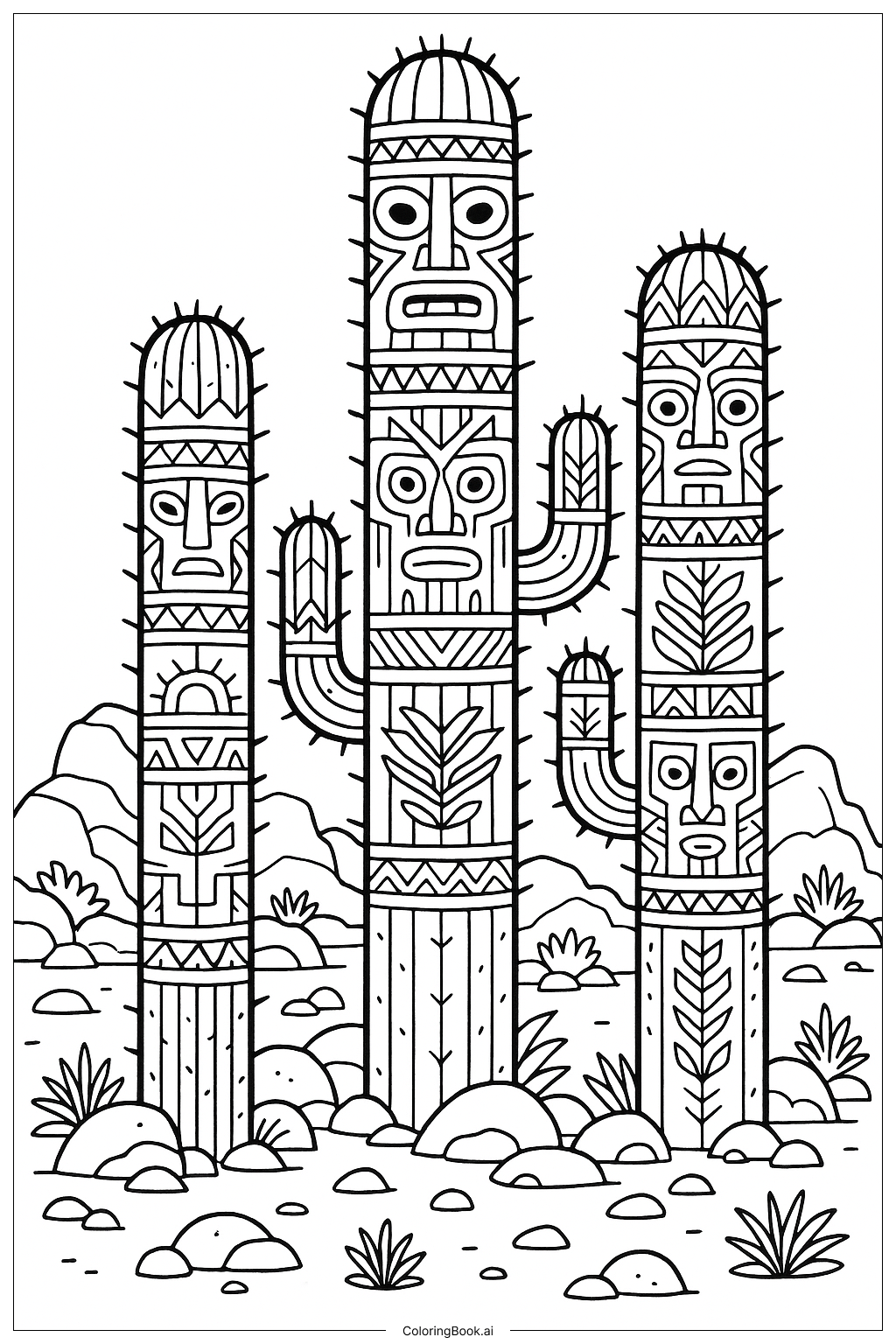トーテムを持つサボテンの守護者の塗り絵ページ