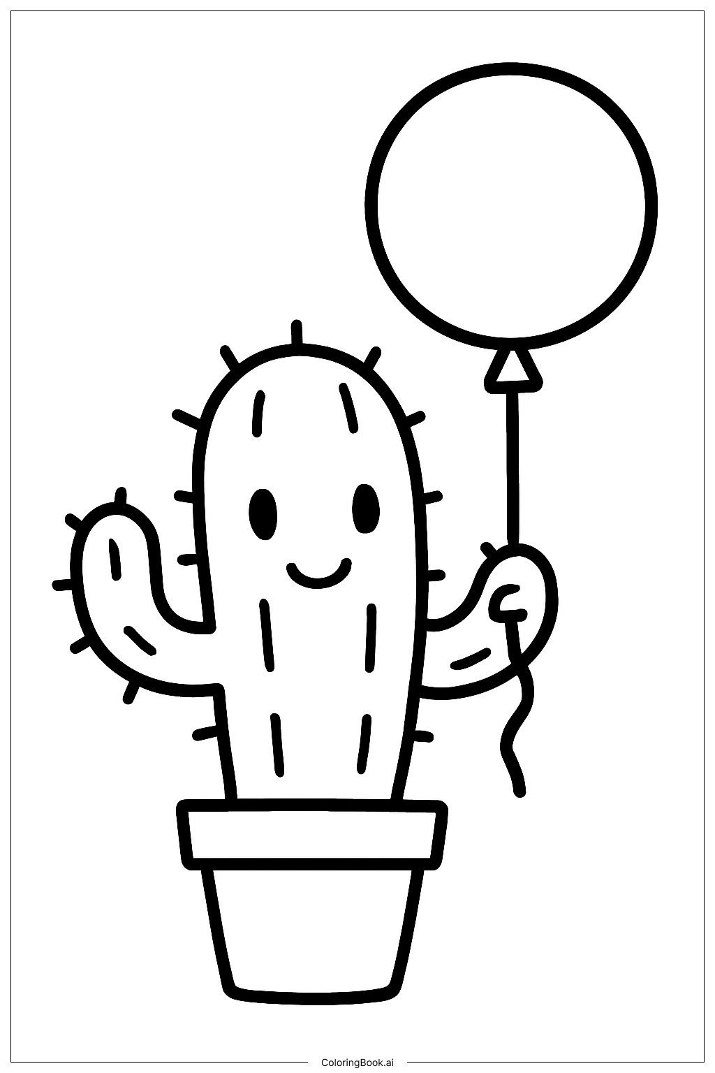  仙人掌拿著氣球著色頁 