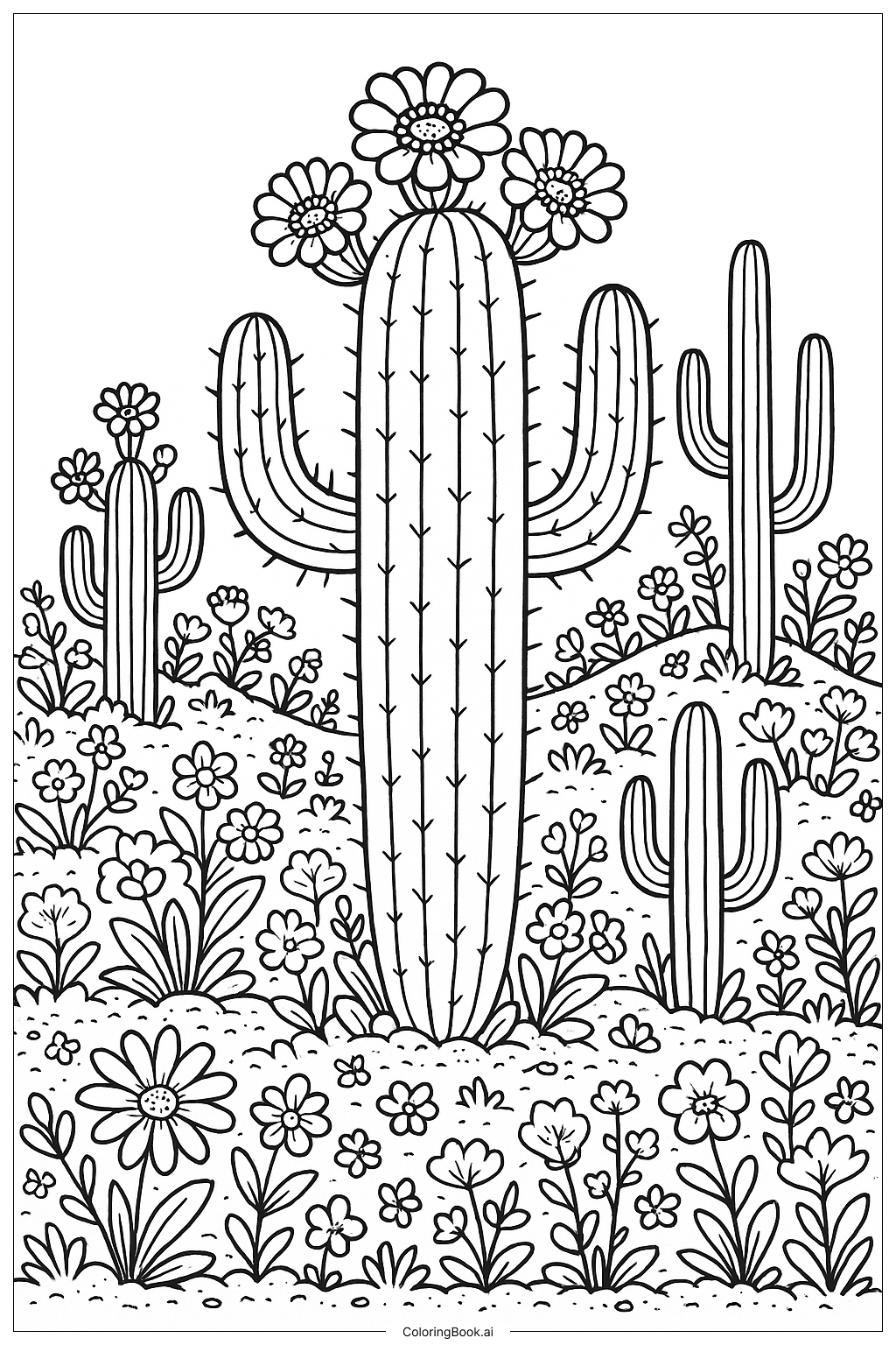  Página para colorir de Cacto em Paisagem Flórida 