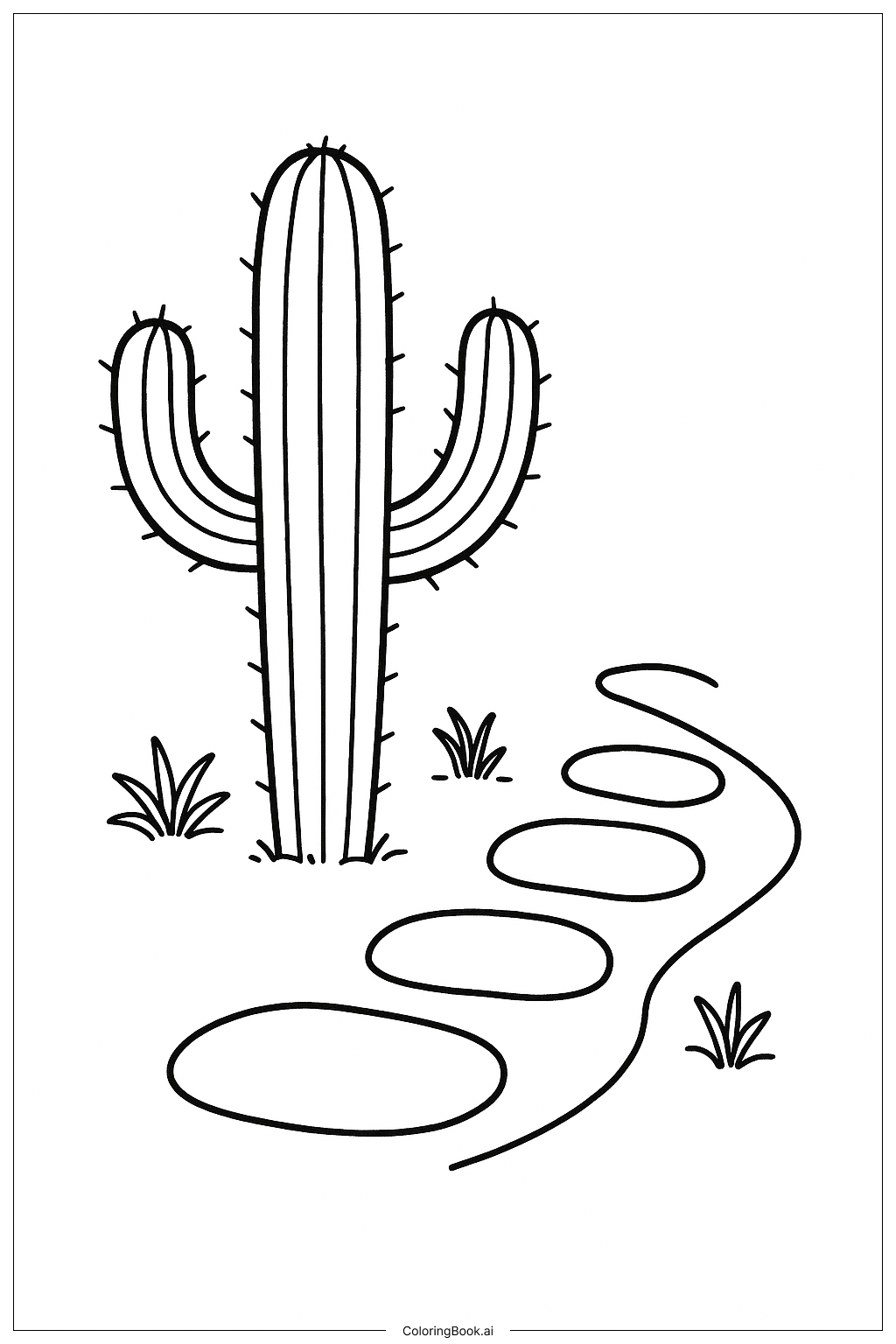 Página para colorear de Cactus Cerca del Camino de Piedras