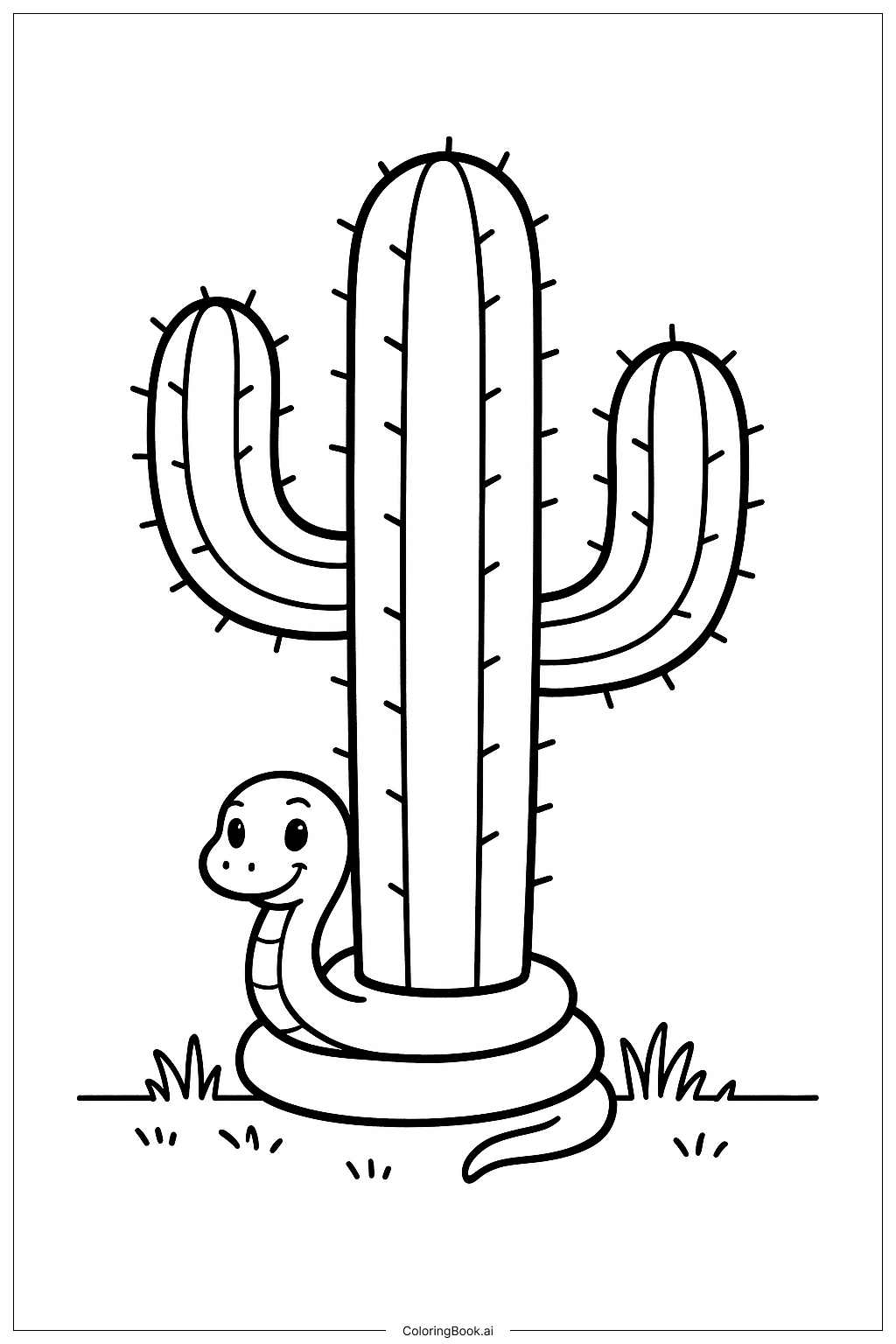  Página para colorir de Cacto com Cobra Amigável 