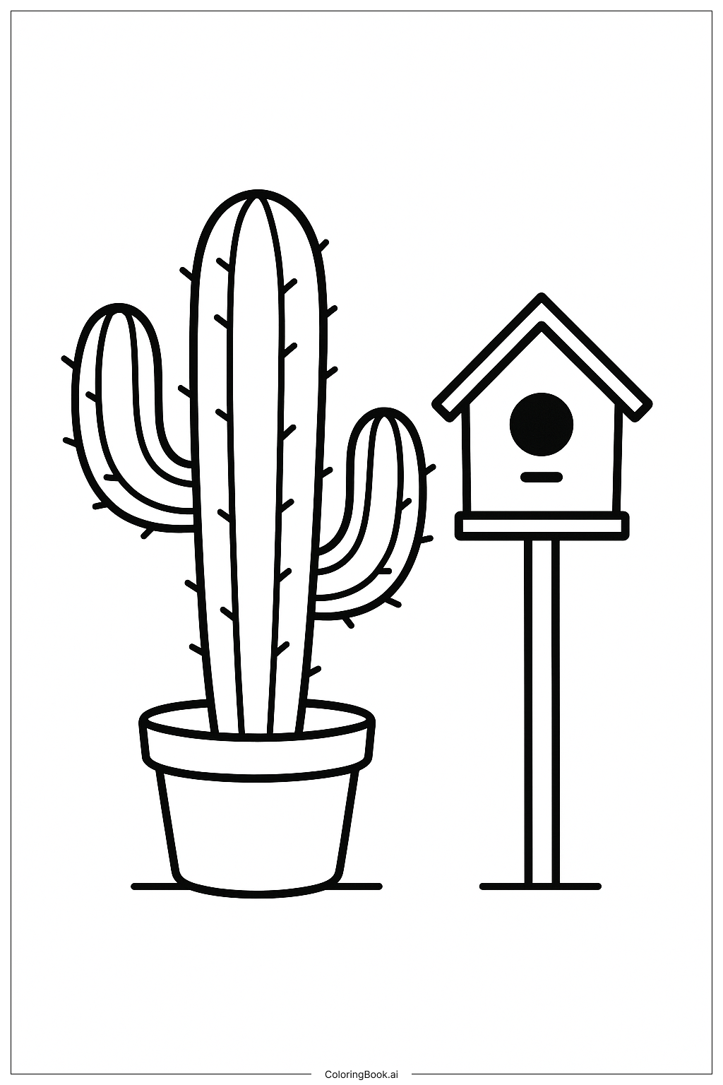 Página para colorear de Cactus con Casita para Pájaros
