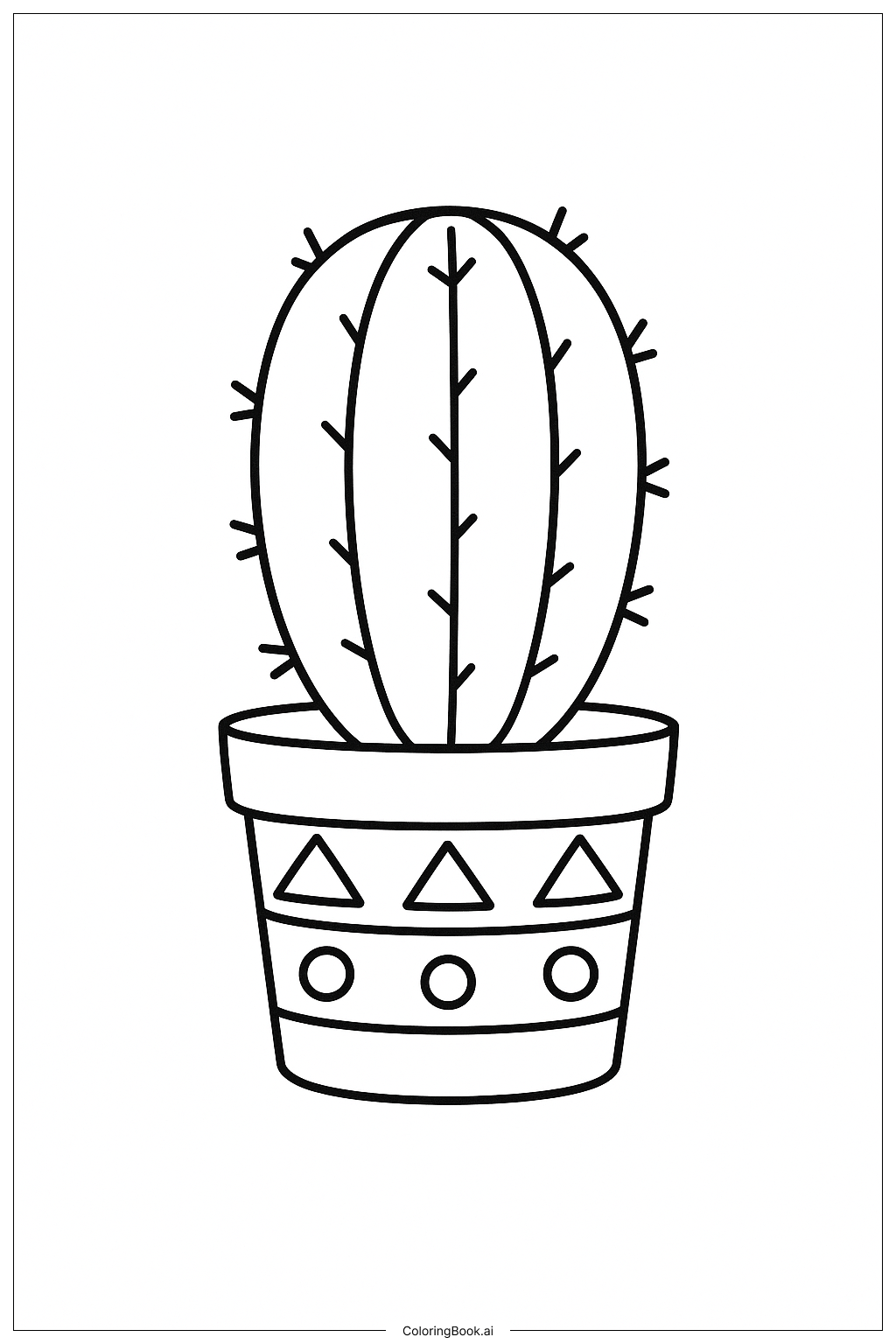  有花紋的仙人掌盆栽著色頁 