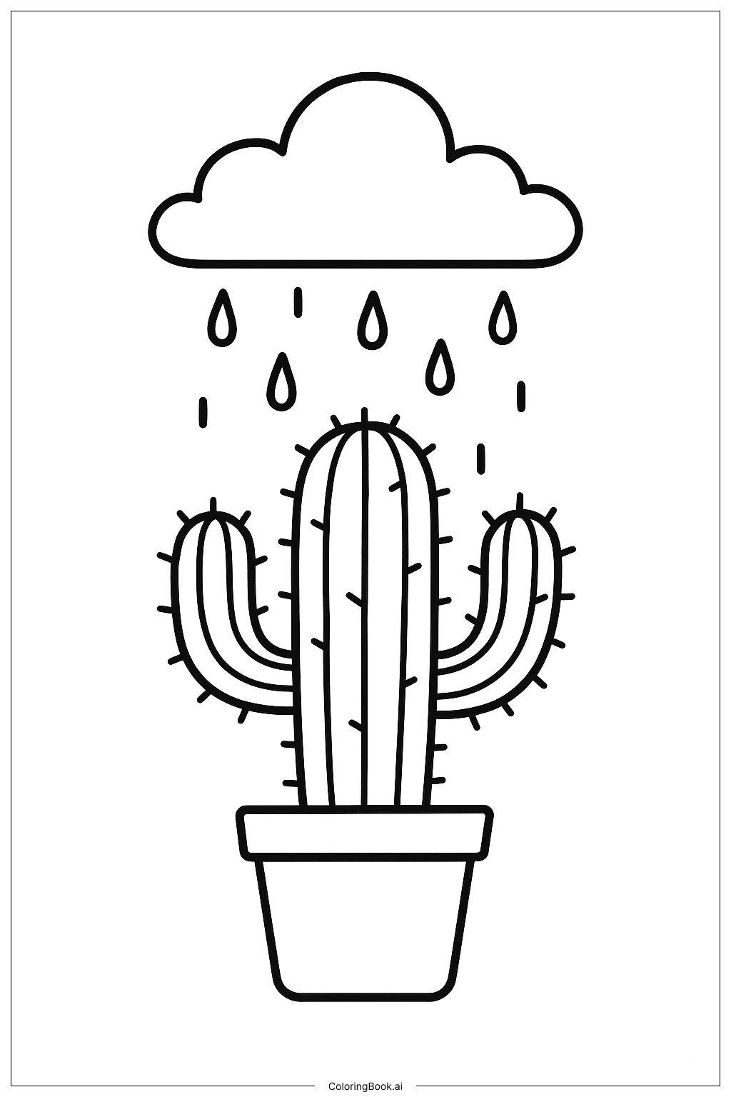 Página para colorear de Cactus con Nube de Lluvia