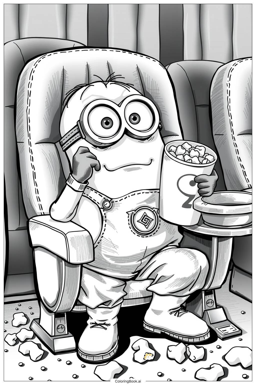  minion eating popcorn at the movies-2 Coloring Page 