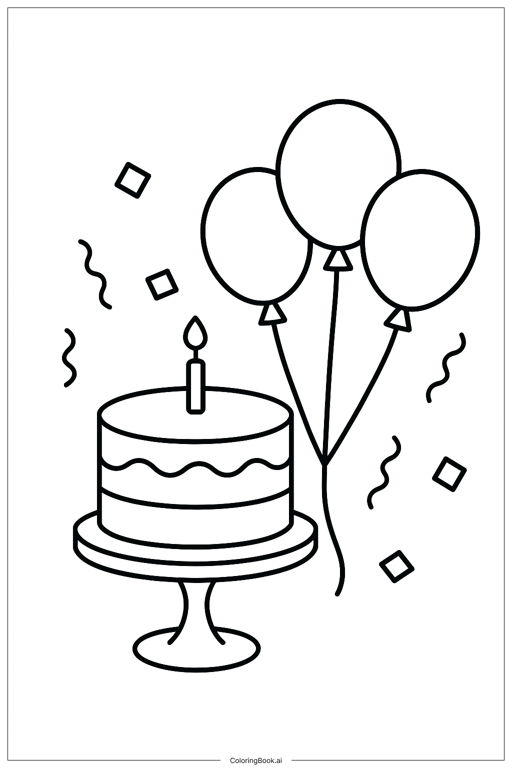  Cake With Balloons Scene Coloring Page 