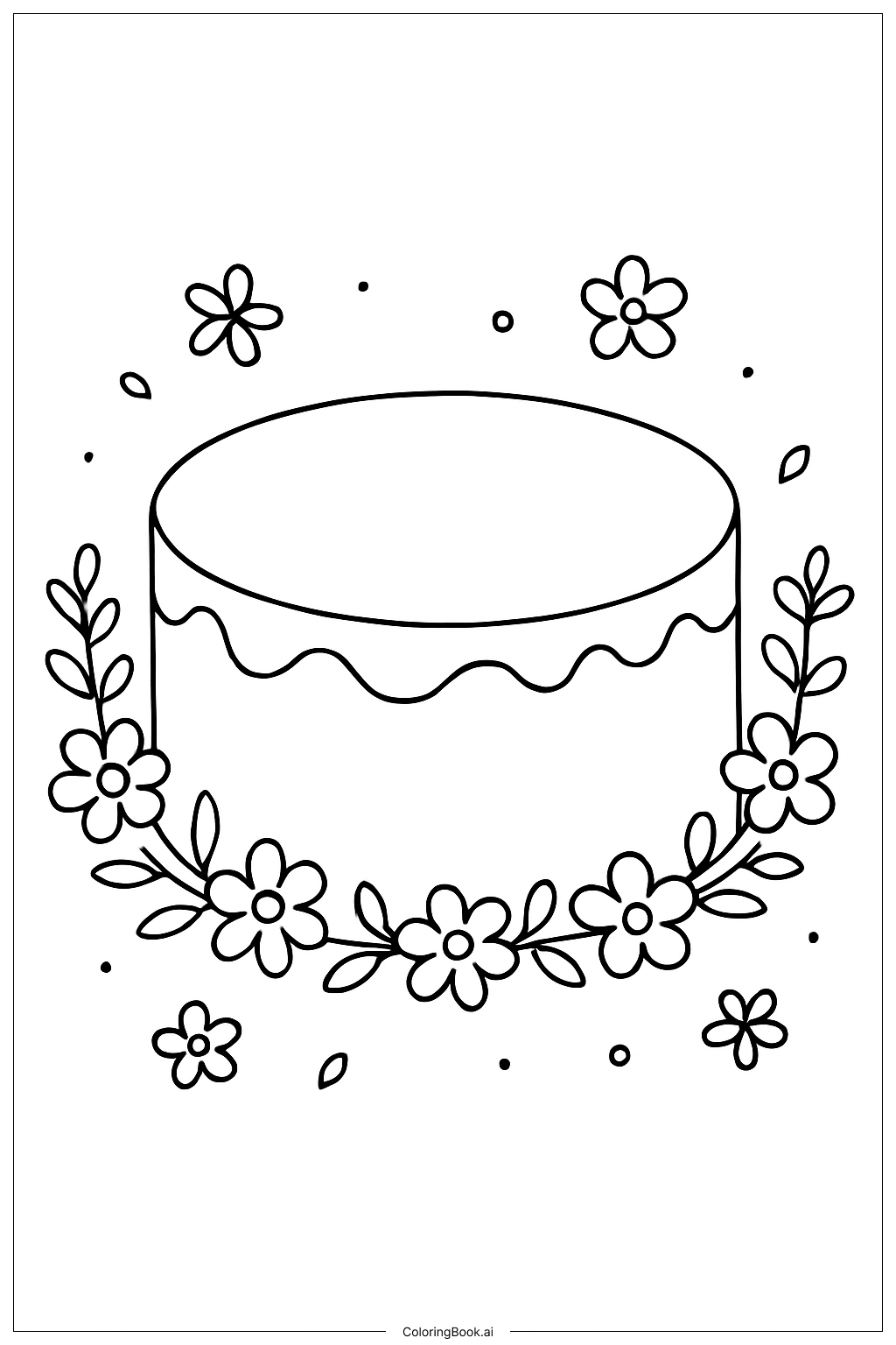  Cake With Flowers Border Coloring Page 