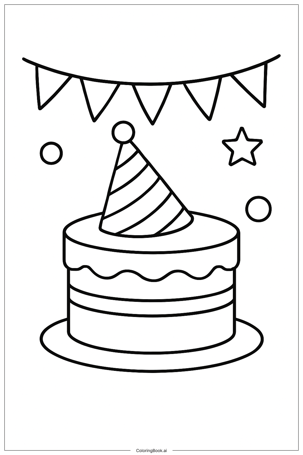  Cake With Party Hat Coloring Page 