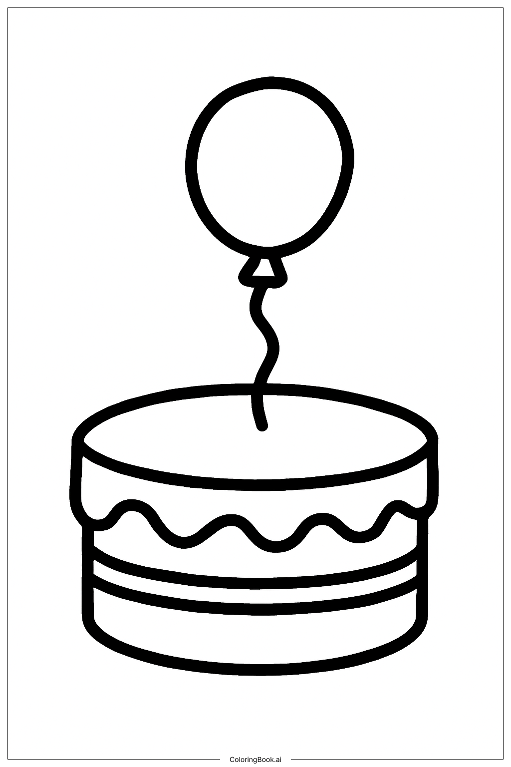  Cake With Single Balloon Coloring Page 