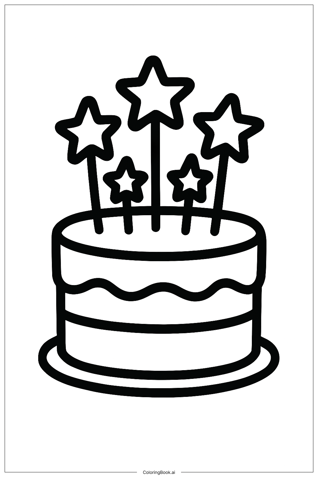  Cake With Star Toppers Coloring Page 