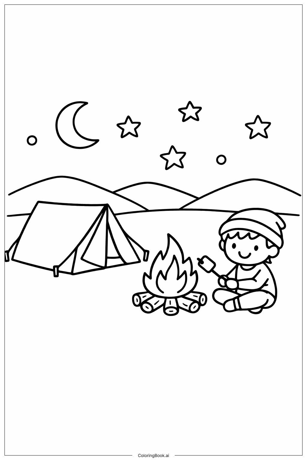  Camping Doodle Night Coloring Page 