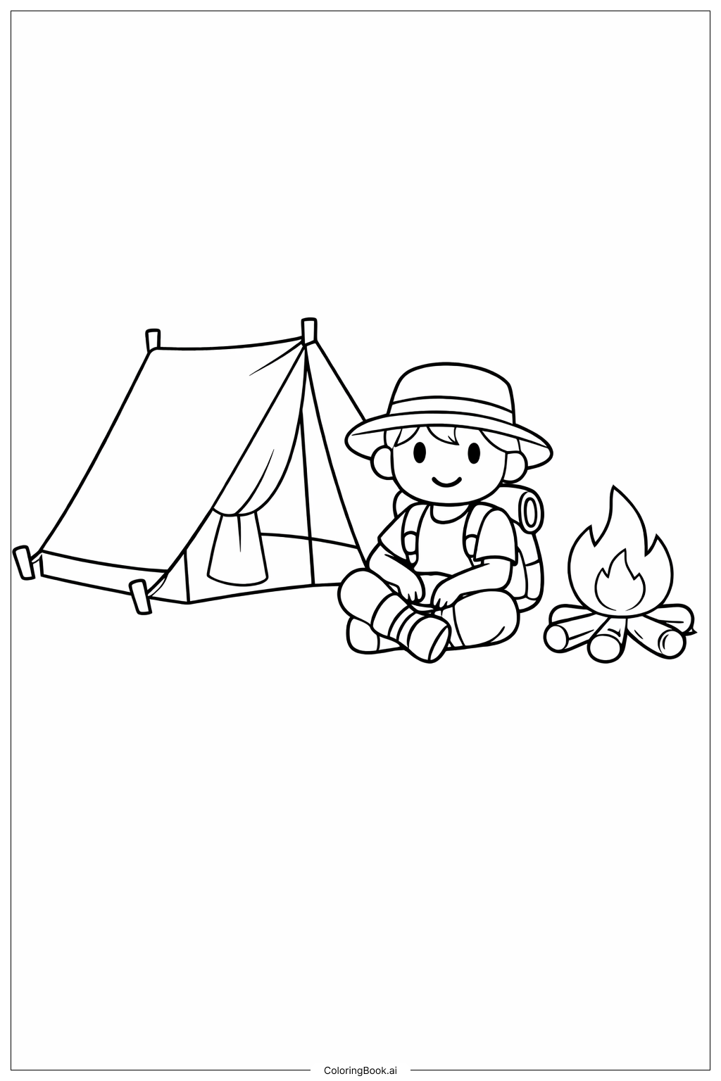  キャンプテントのキャラクターの塗り絵ページ 