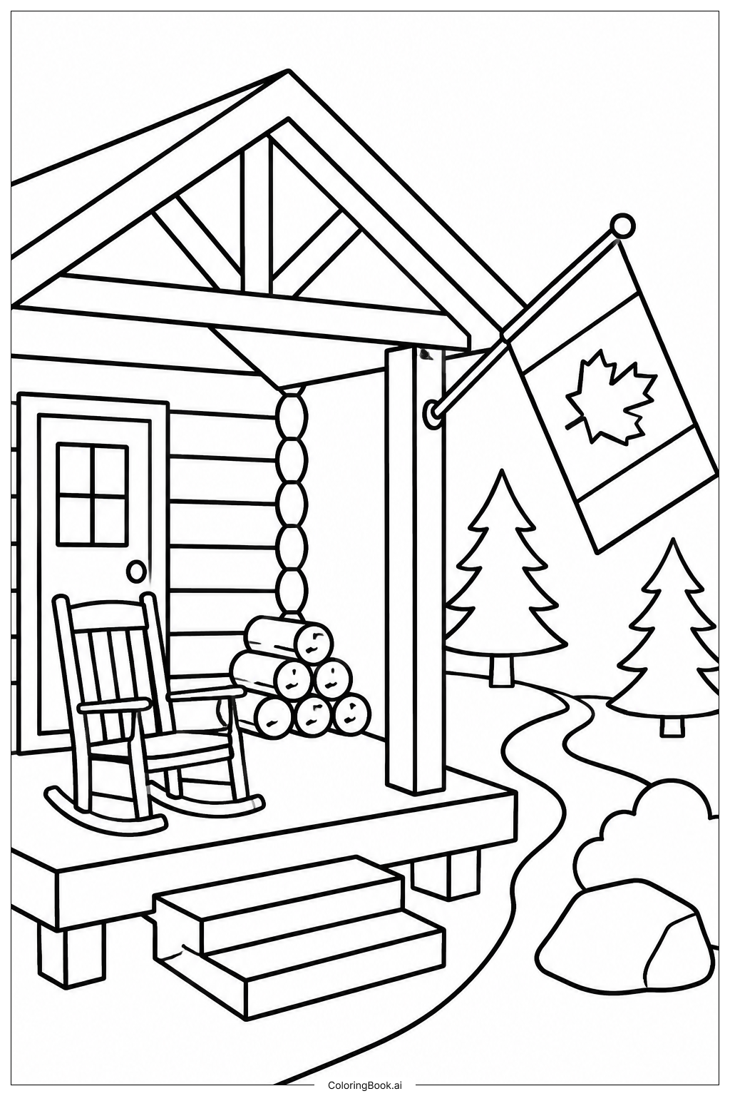  Canada Flag Cabin Porch Ausmalseite 