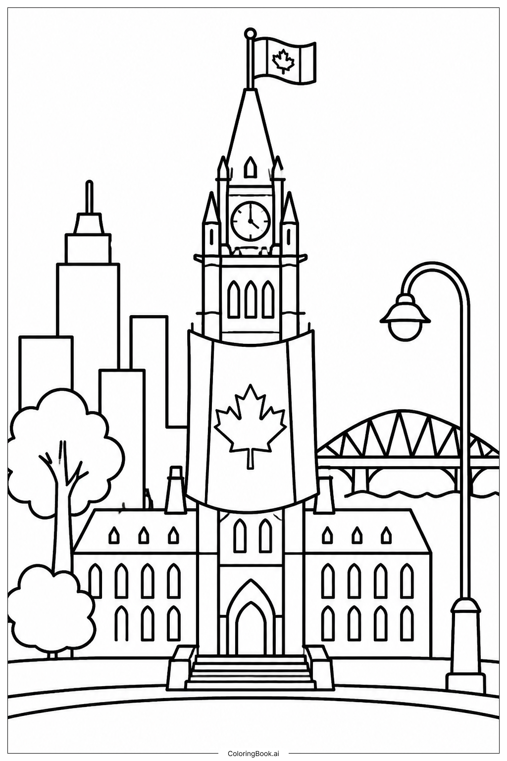  Canada Flag City Skyline Ausmalseite 