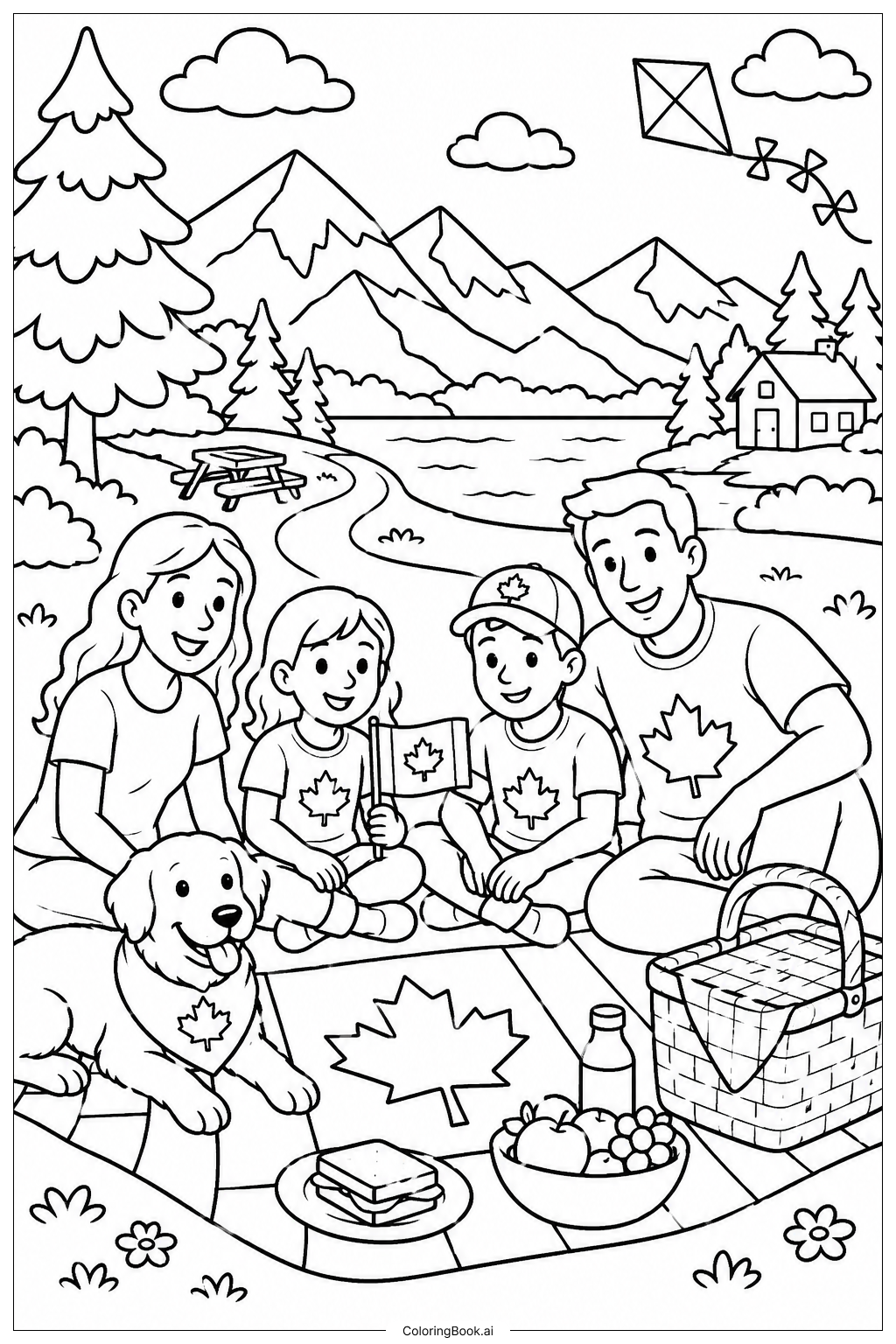  Canada Flag Family Picnic Group Ausmalseite 