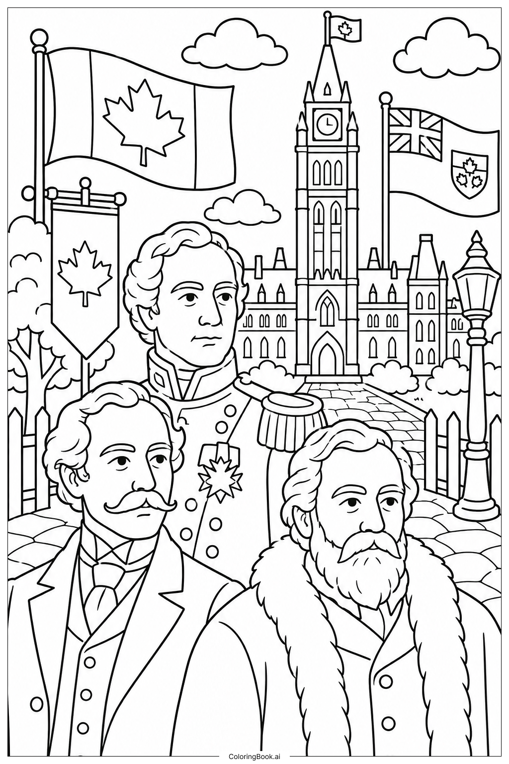  Canada Flag Historical Montage Ausmalseite 