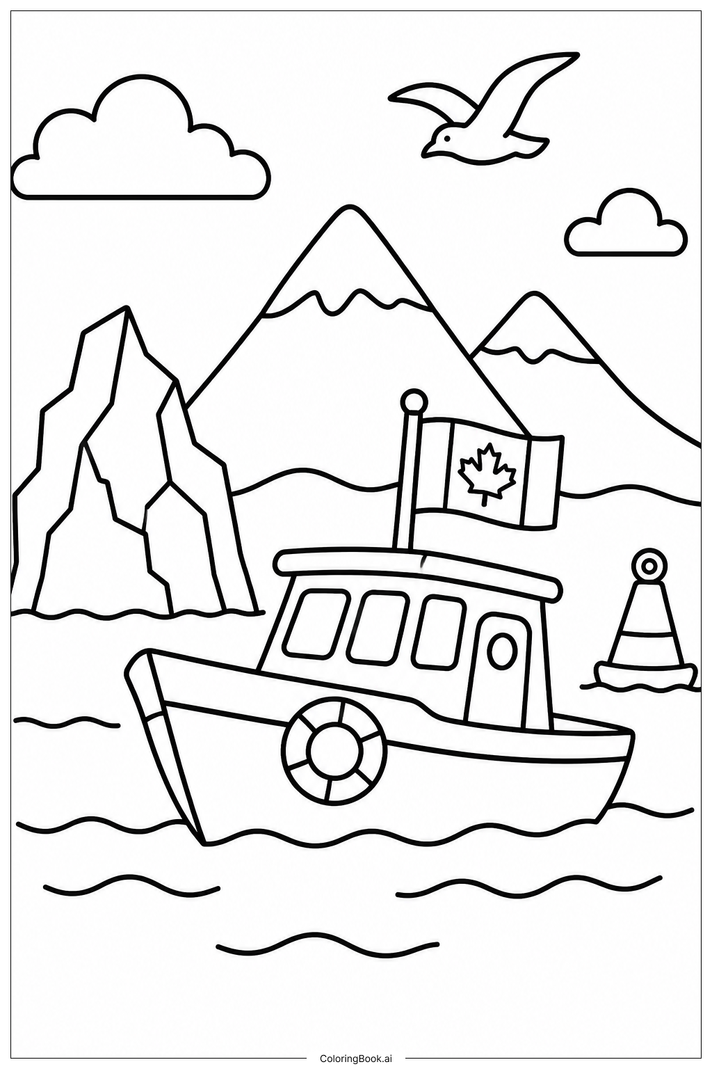  Kanadische Flagge Eisbergszene Ausmalseite 