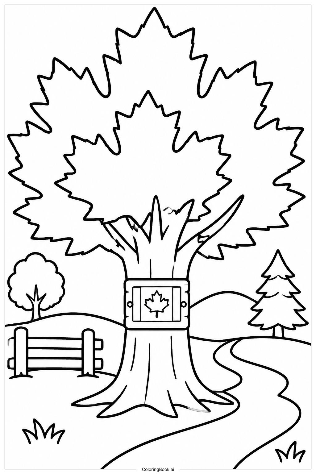  Canada Flag Maple Tree Grove Ausmalseite 