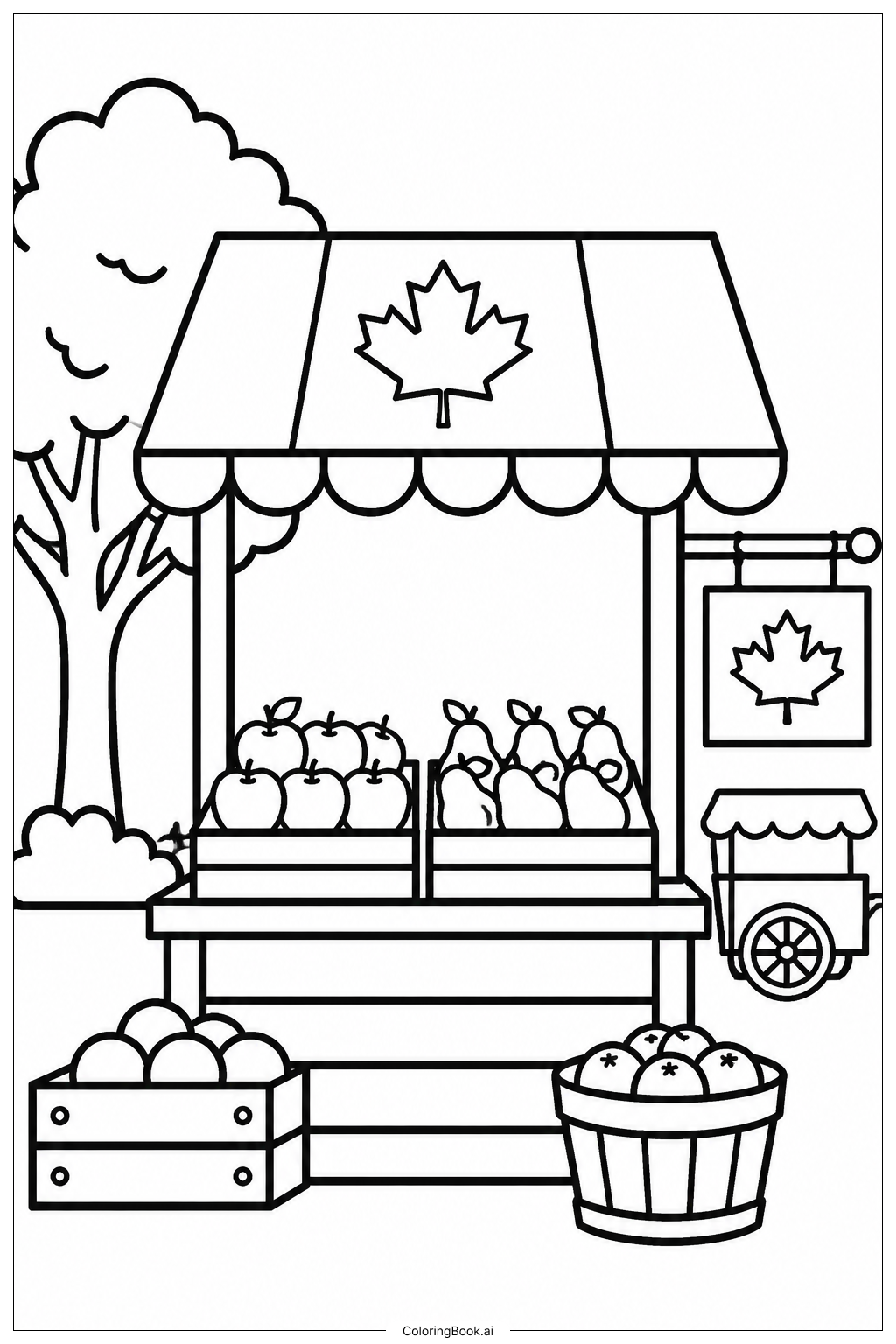  Canada Flag Market Stall Ausmalseite 