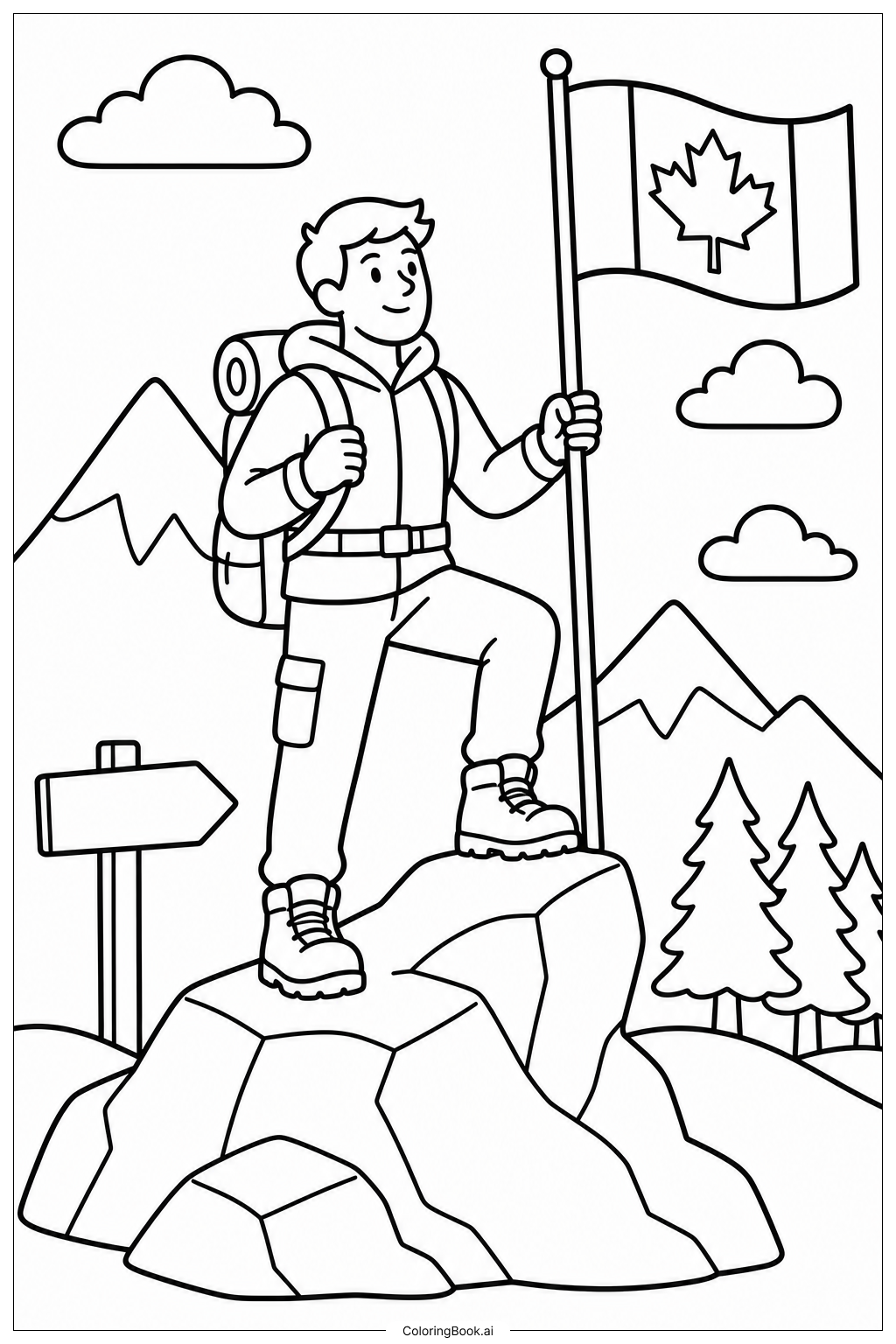  Kanada Flagge Berggipfelblick Ausmalseite 