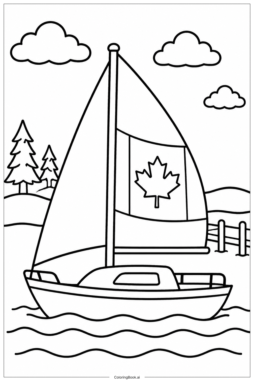  Canada Flag On Lake Boat Ausmalseite 