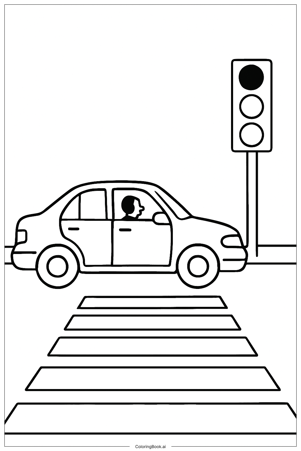  汽车与交通灯填色页 
