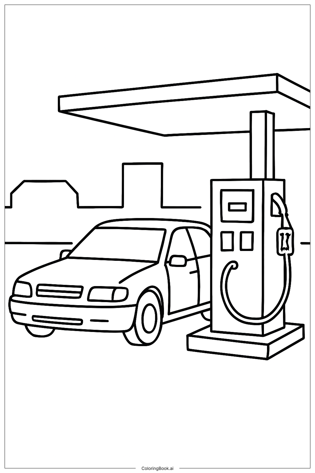  加油站的汽车填色页 