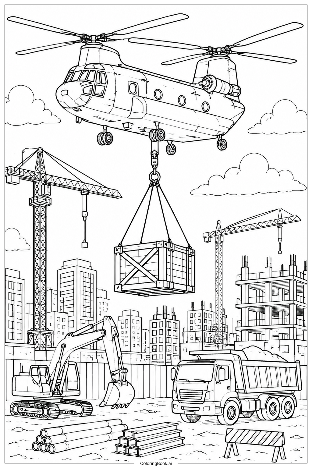  Cargo Helicopter Carrying Load Coloring Page 