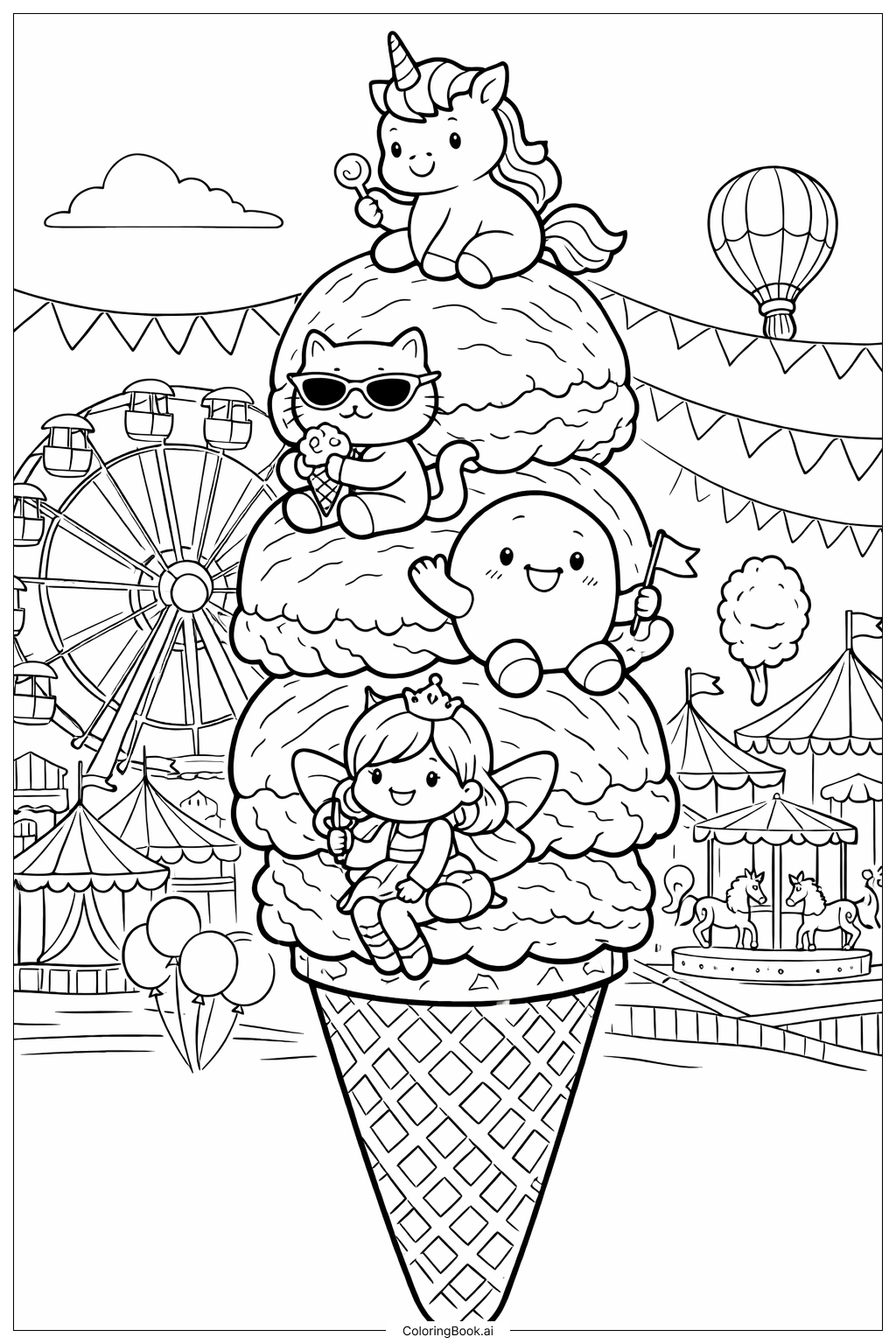  카니발 아이스크림 콘 색칠공부 페이지 