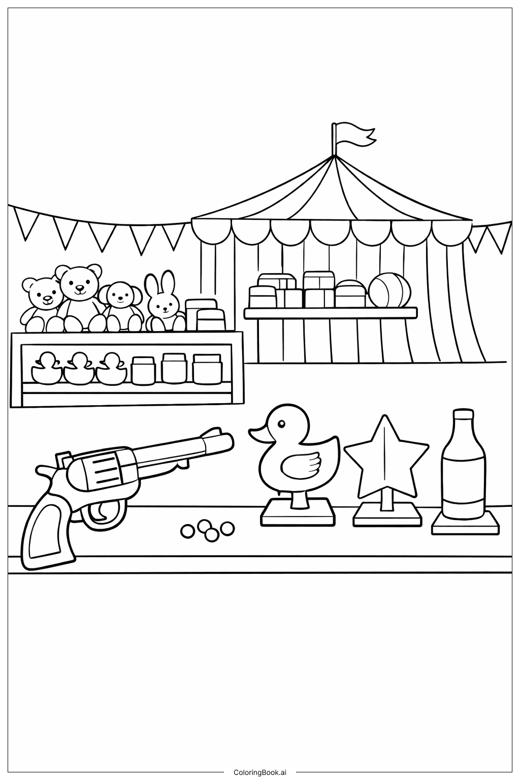  Page de coloriage Pistolet de carnaval avec cibles 